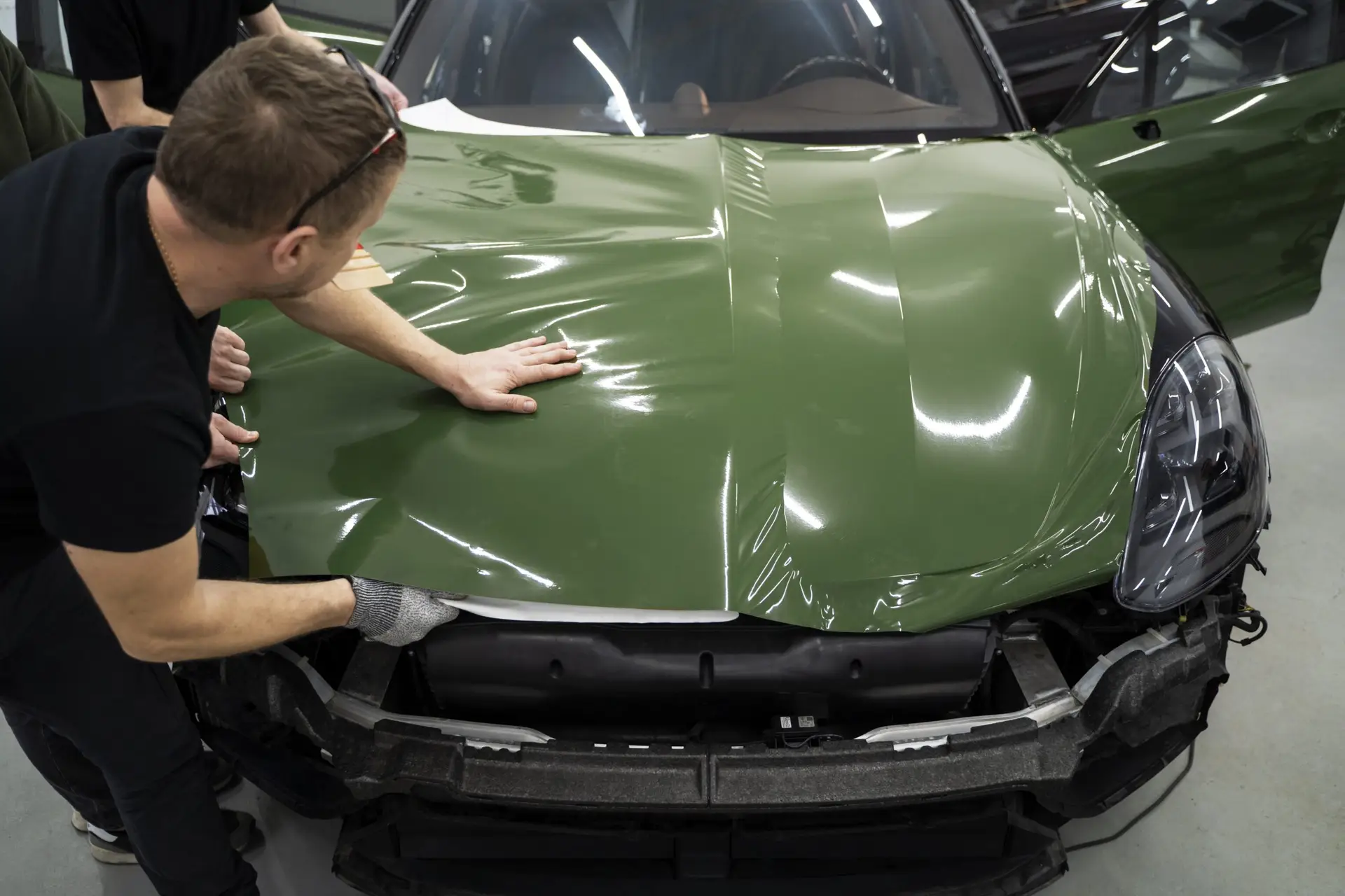 person working car wrapping